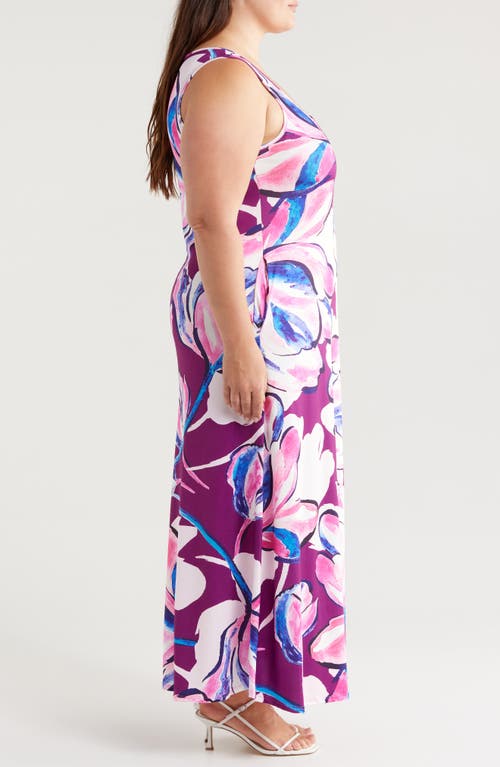 Shop 24seven Comfort Apparel Floral Square Neck Maxi Dress In Magenta Multi