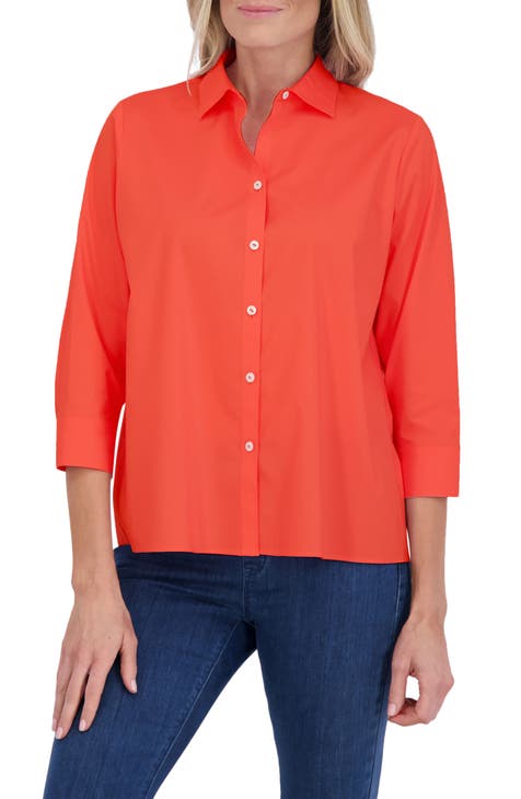 orange button up shirt womens