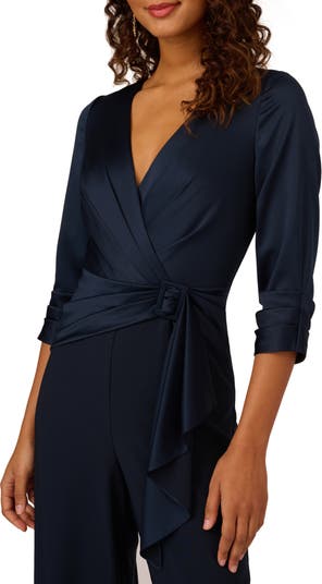 Adrianna Papell Belted Wide Leg Satin Crepe Jumpsuit Nordstrom