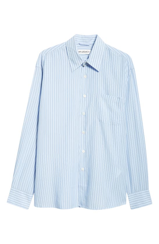 Shop Our Legacy Above Stripe Button-up Shirt In Flat Corp Floating Tencel