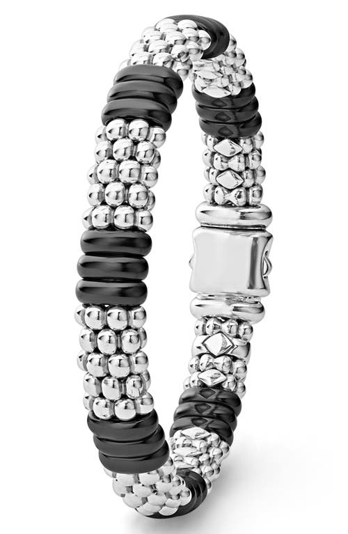 Shop Lagos Black Caviar Ceramic Rope Bracelet In Black/silver