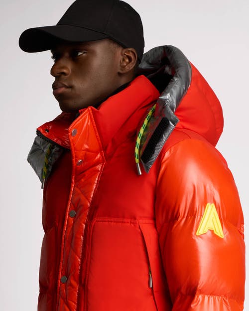 Alpenhaus Farlin Mixed Media Relaxed Fit Puffer With Removable Hood In Safety Orange
