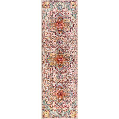 Jonathan Y Zafra Vintage Medallion Area Rug In Coral/blue/multi