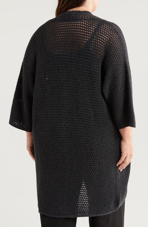 Shop Eileen Fisher Open Stitch Longline Wool Cardigan In Charcoal