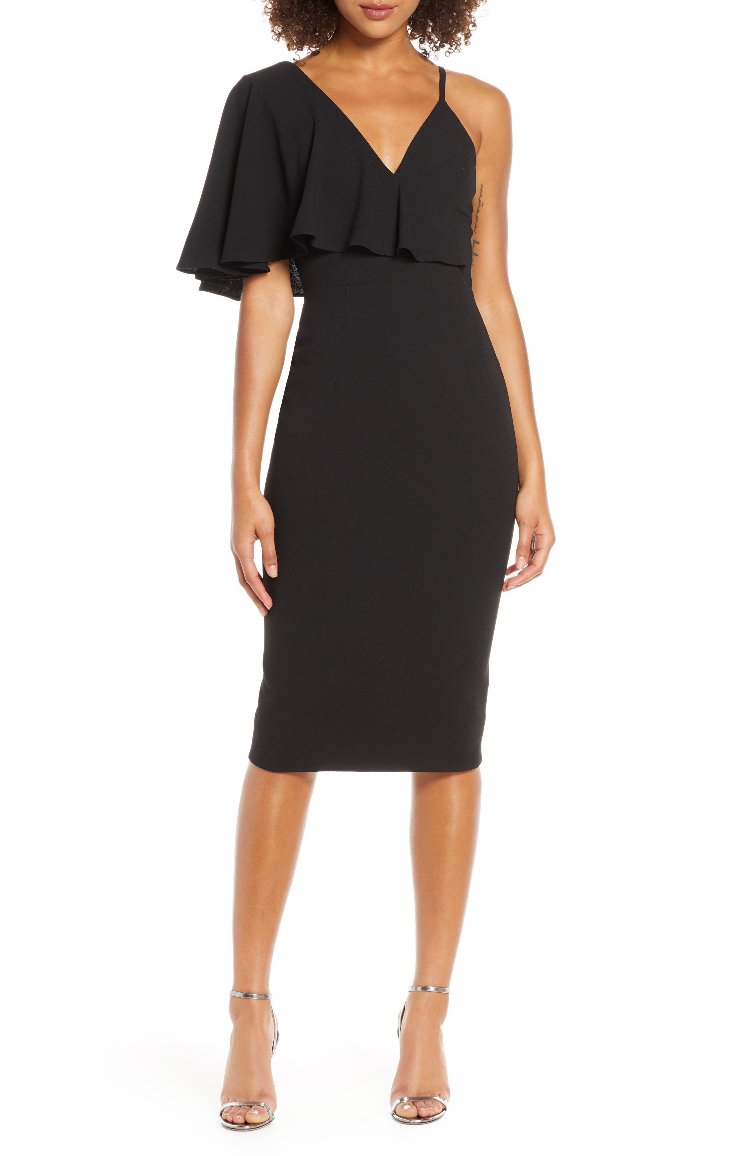 Dress The Population Beth Asymmetrical Ruffle Sleeve Dress
