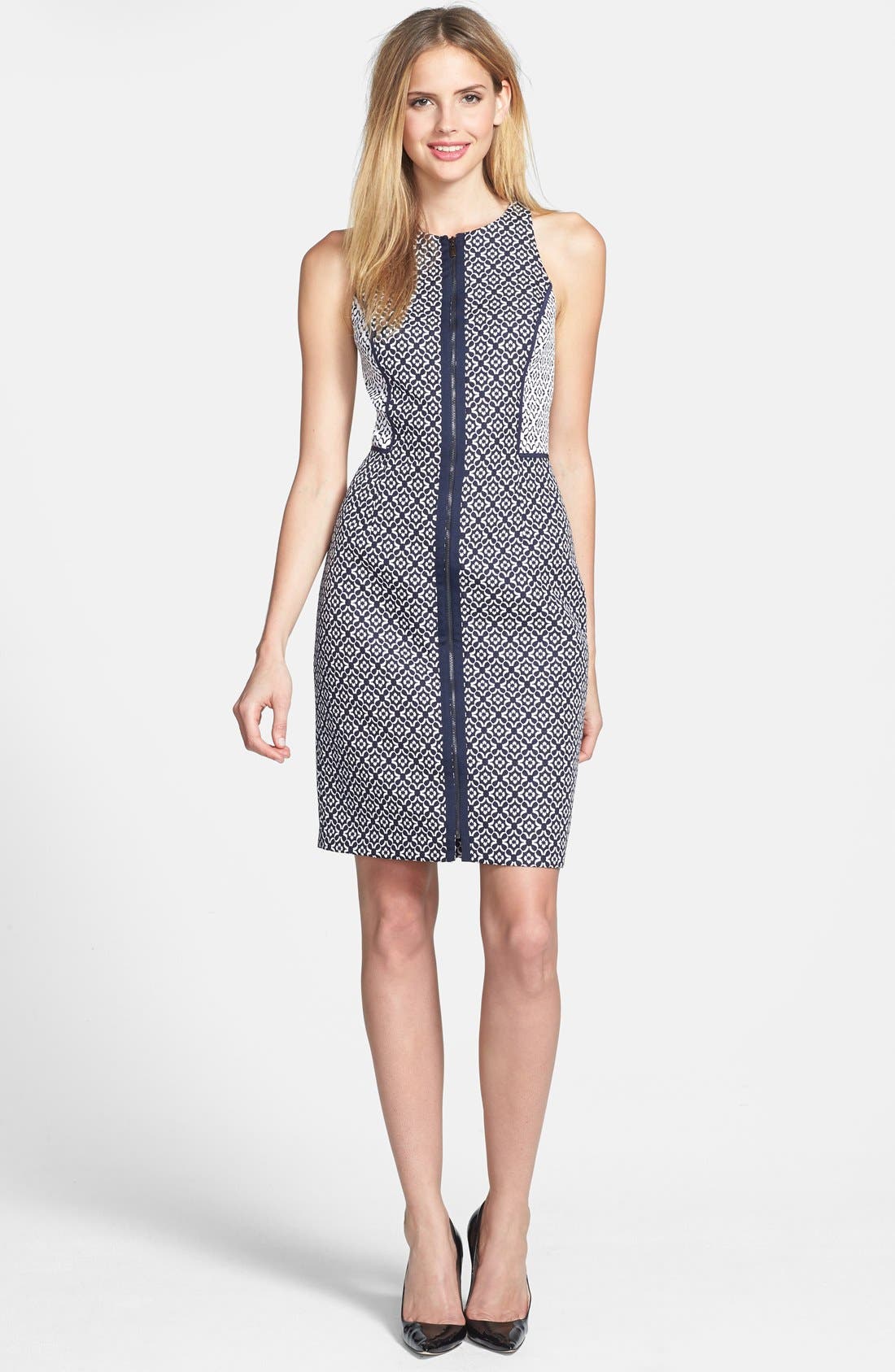 Laundry by Shelli Segal Front Zip Jacquard Sheath Dress Nordstrom