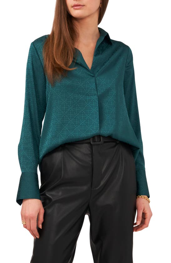 Shop Vince Camuto Geo Jacquard Blouse In Rich Spruce