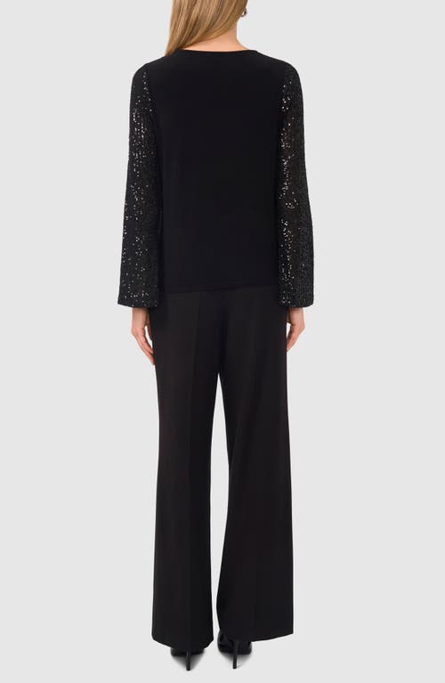 Shop Halogenr Halogen(r) Sequin Fluted Sleeve Top In Rich Black