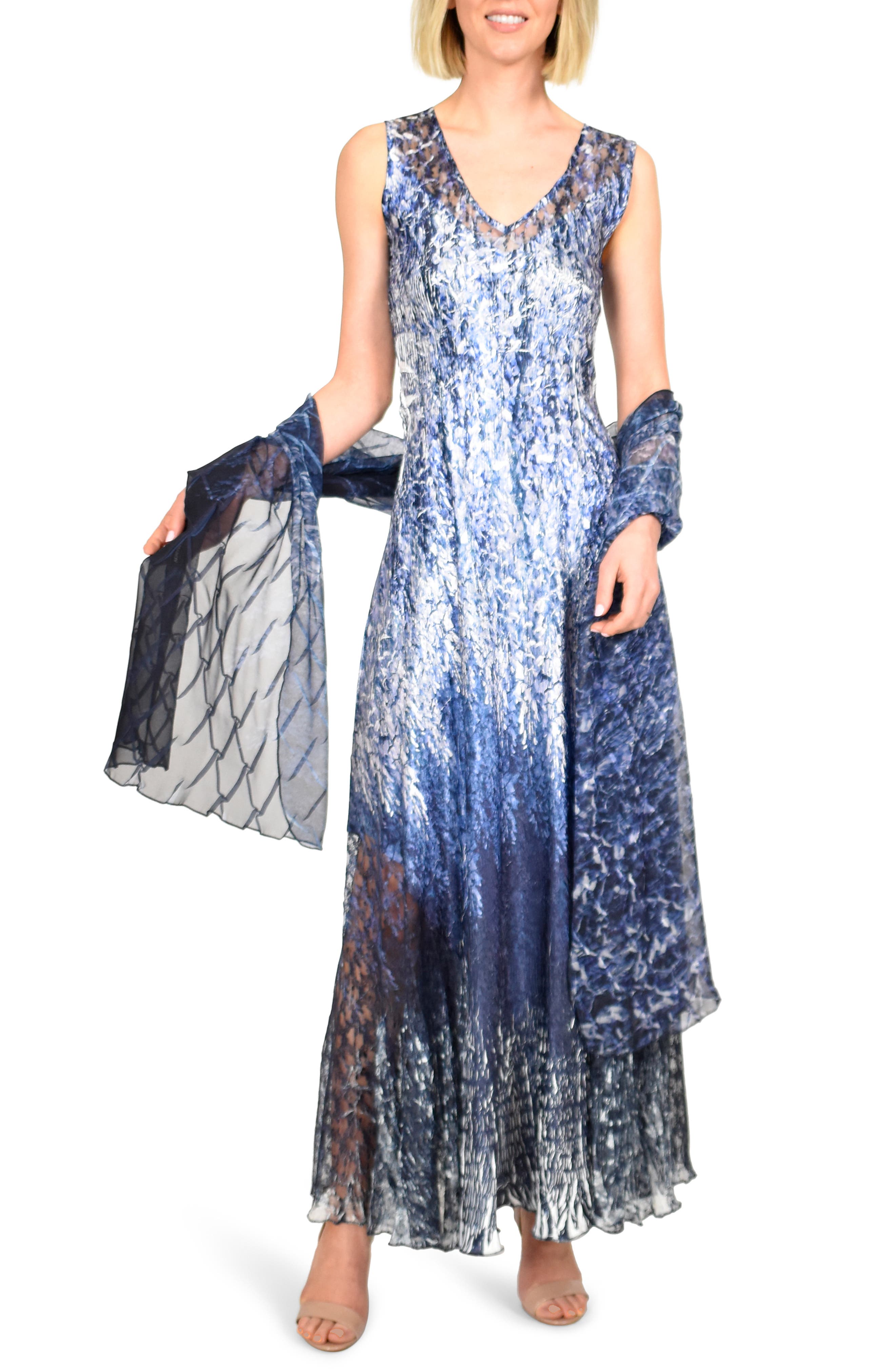 Komarov Charmeuse Maxi Dress With Wrap, Blue