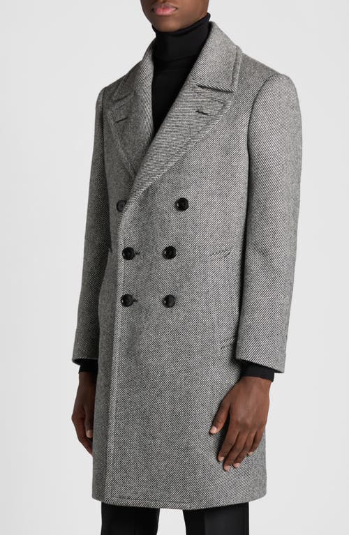 Shop Tom Ford Double Breasted Wool Mouliné Twill Coat In Black/white