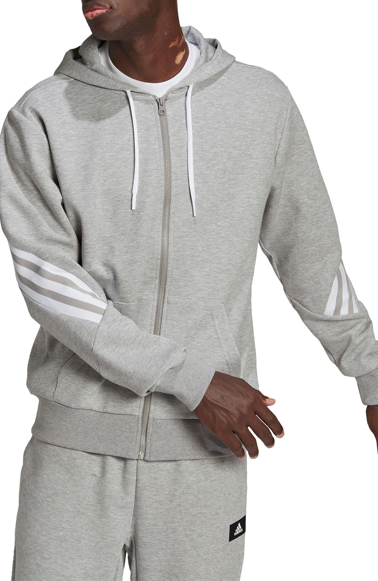 adidas originals mens california full zip hoodie dark grey heather