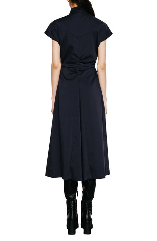 Shop Du Paradis Liz Cotton Blend Midi Shirtdress In Midnight Blue