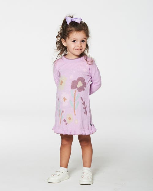 Shop Deux Par Deux Baby Girl's Knitted Dress With Flowers Lilac In Lavender Herb