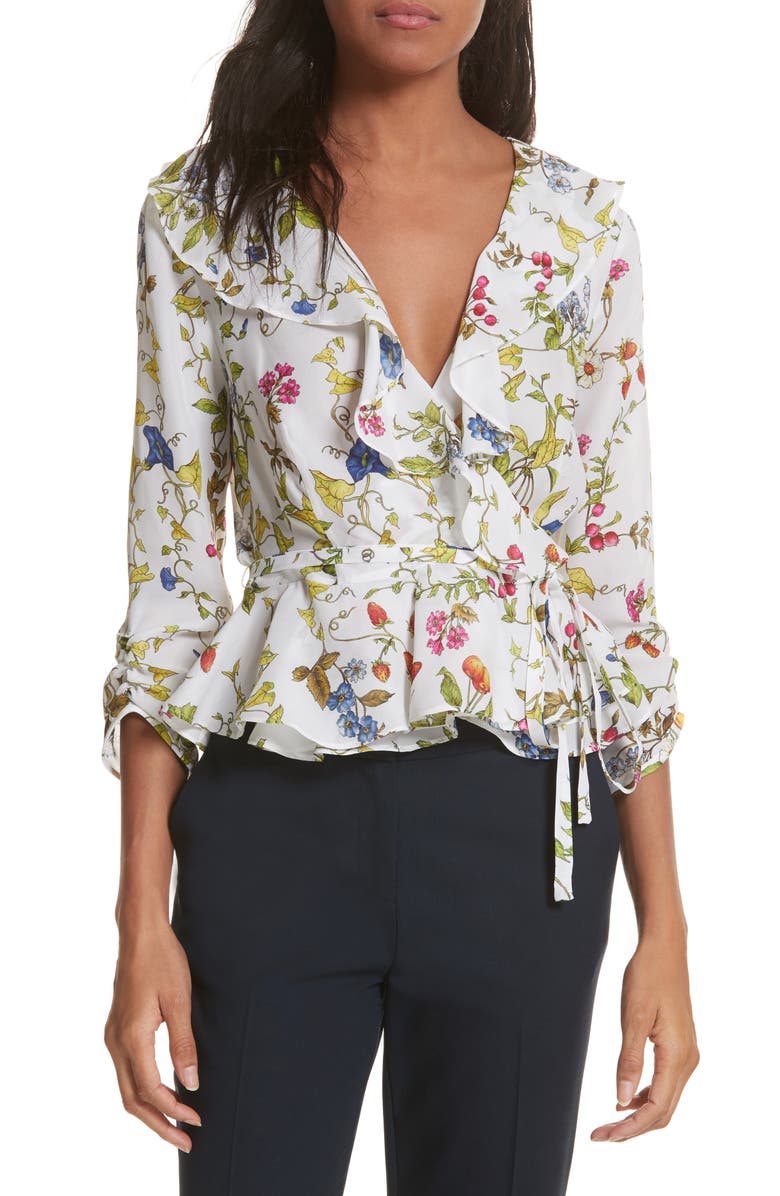 Milly Ruffle Silk Wrap Top | Nordstrom