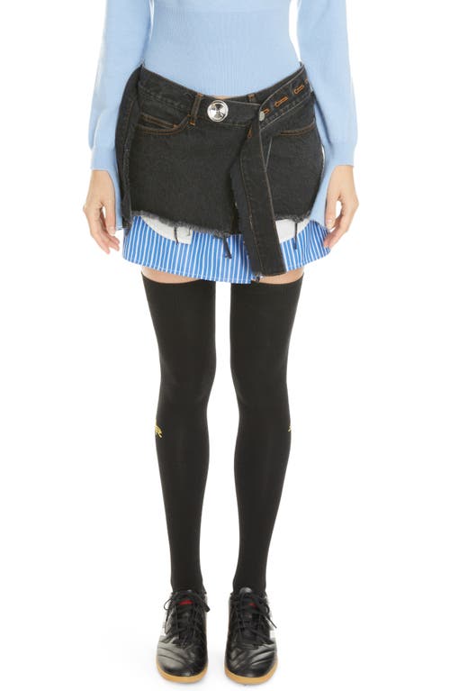 Meryll Rogge Stripe Shirt Detail Wrap Denim Skirt in Black Multi