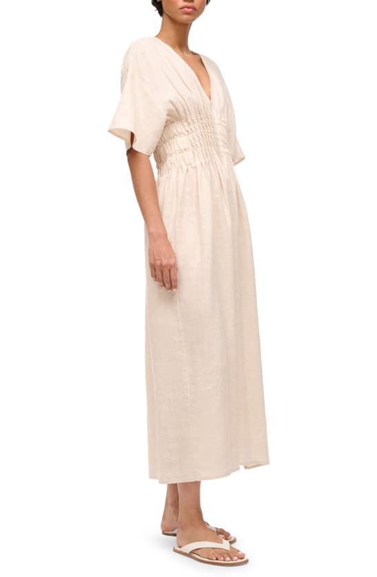 Shop Staud Lauretta Pleated Waist Linen Maxi Dress In Natural
