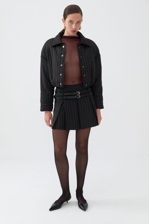 Shop Nocturne Double Belted Pleated Mini Skirt In Black