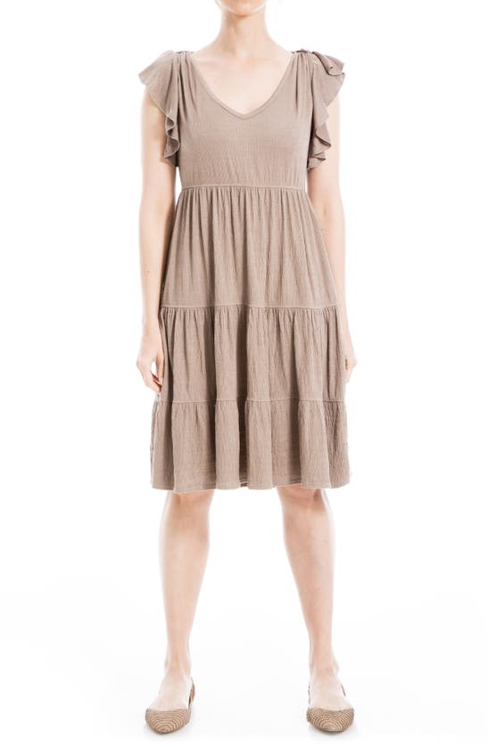 Max Studio Ruffle Cap Sleeve Tiered Jersey Babydoll Dress In Mocha-0t73