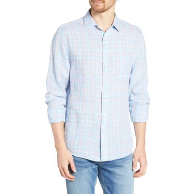 Faherty Regular Fit Plaid Linen Shirt, Blue