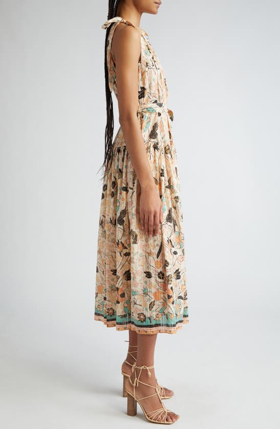 Shop Ulla Johnson Samar Print Sleeveless Ruffle Hem Midi Dress In Pearl Flora
