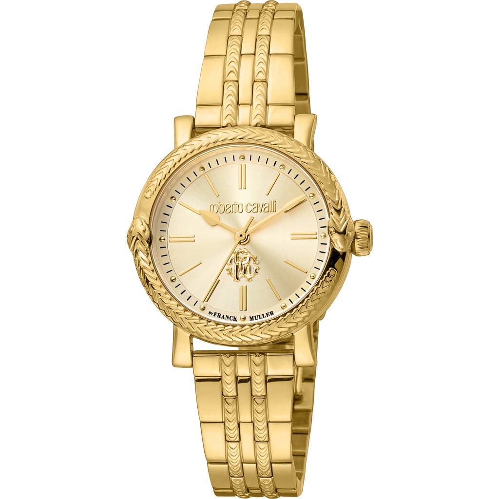 Roberto Cavalli By Franck Muller Swiss Quartz Mother-of-pearl Bracelet Watch, 30mm In Gold