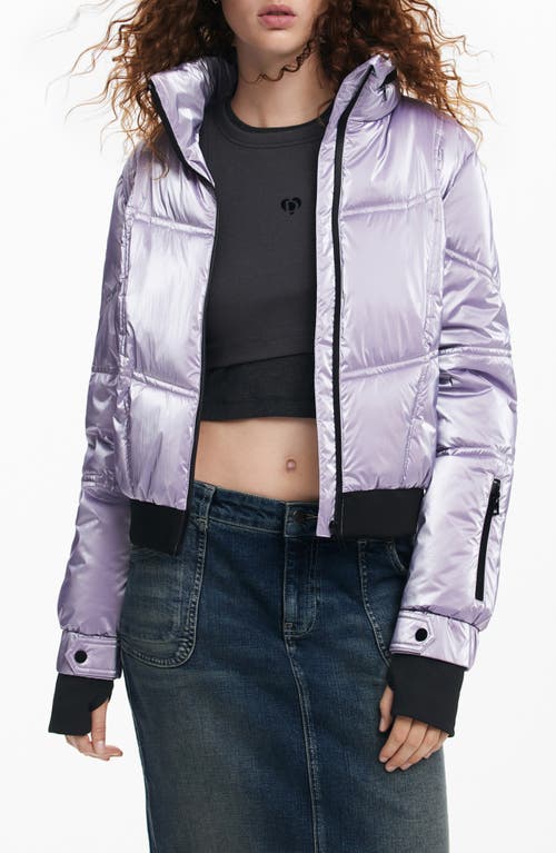 Desigual Metallic Quilted Coat In Purple