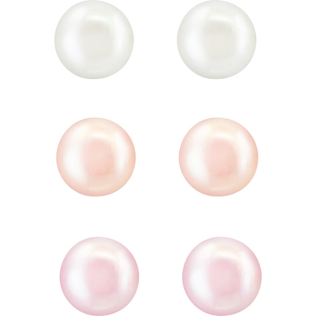 Shop Effy Set Of 3 Sterling Silver 8mm Multicolor Freshwater Pearl Stud Earrings In Silver/pink Multi