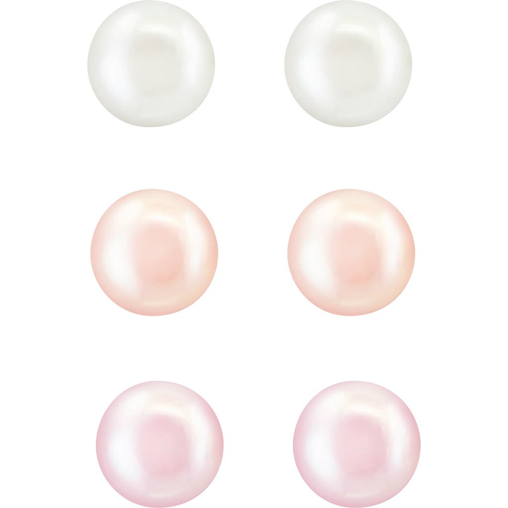 Effy Set Of 3 Sterling Silver 8mm Multicolor Freshwater Pearl Stud Earrings In Silver/pink Multi