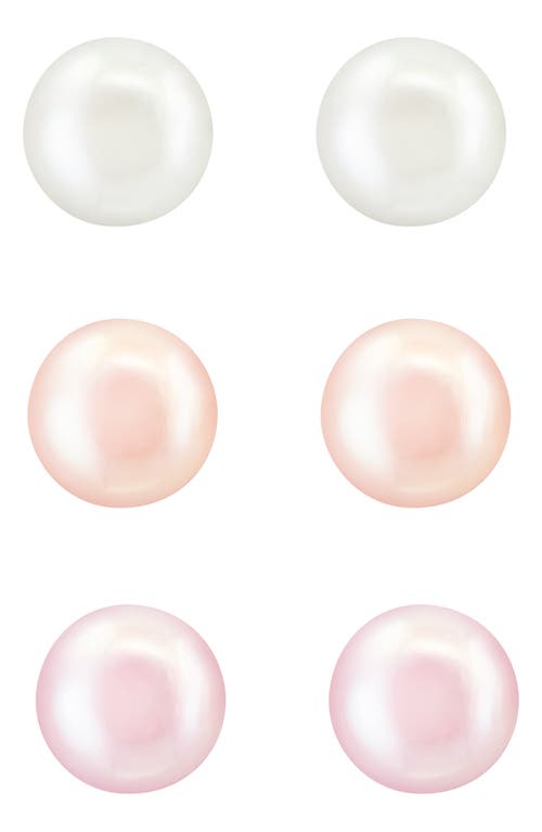 Effy Set Of 3 Sterling Silver 8mm Multicolor Freshwater Pearl Stud Earrings In Silver/pink Multi