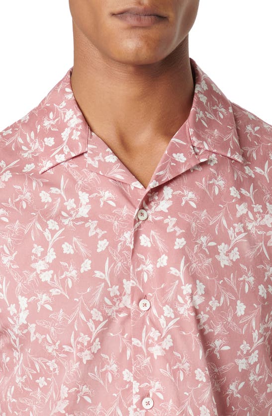 Shop Bugatchi Orson Floral Stretch Cotton Camp Shirt In Dusty Pink
