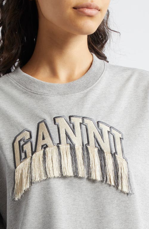 Shop Ganni Oversize Fringe Accent Organic Cotton Graphic T-shirt In Paloma Melange