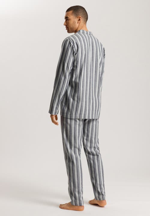 Hanro Men's Cozy Comfort Flannel Long Pajama Set In Moonlight Stripe