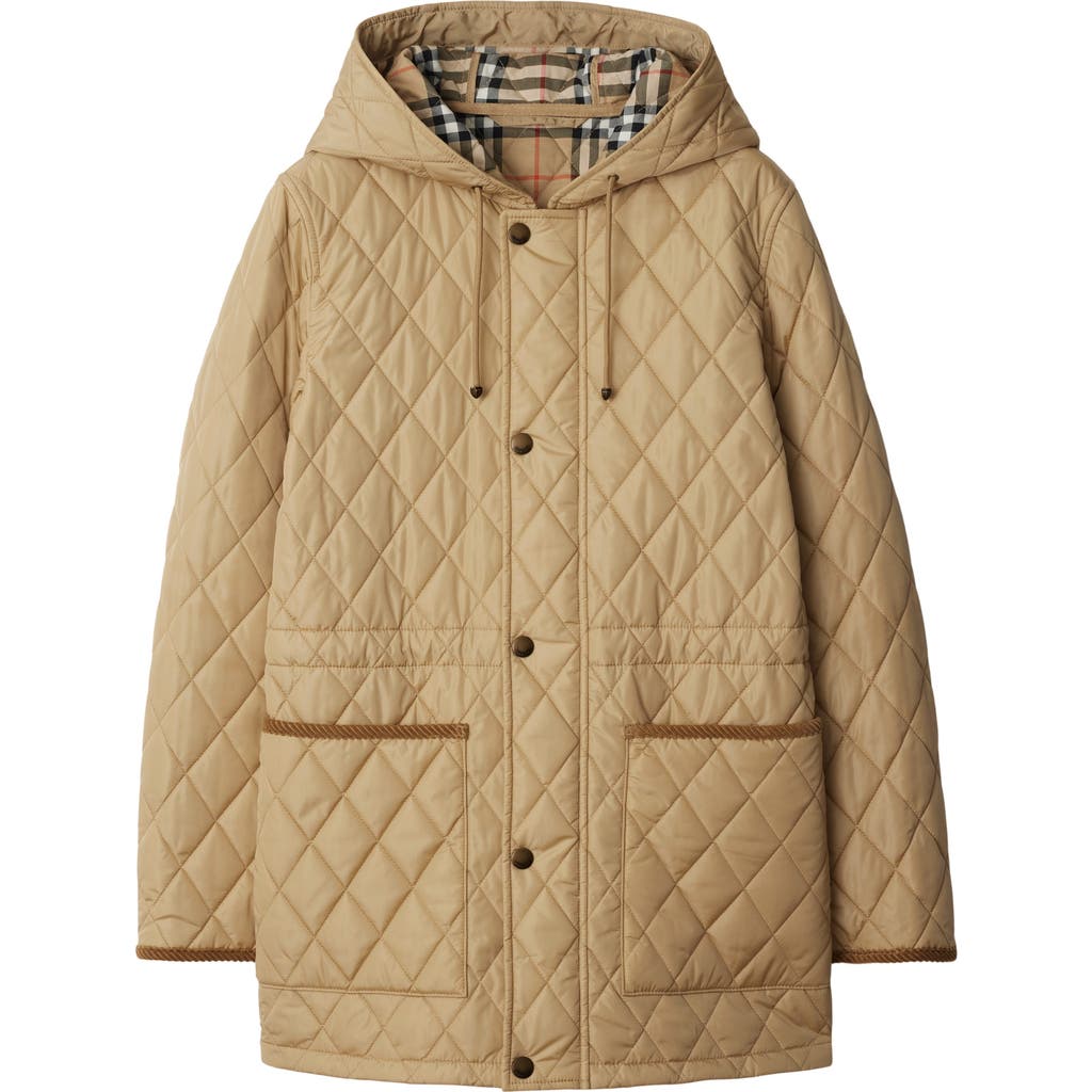 Burberry Water Repellent Quilted Nylon Parka In Flax