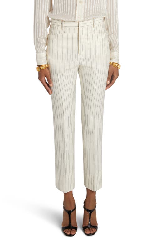 Shop Tom Ford Pinstripe Wool & Silk Blend Ankle Pants In Ecru/black