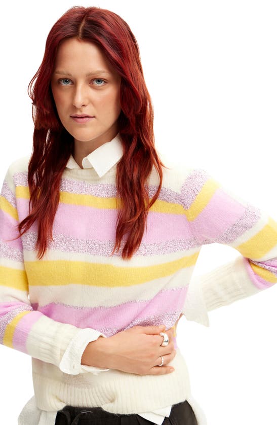 Shop Desigual Jers Maka Stripe Crewneck Sweater In White