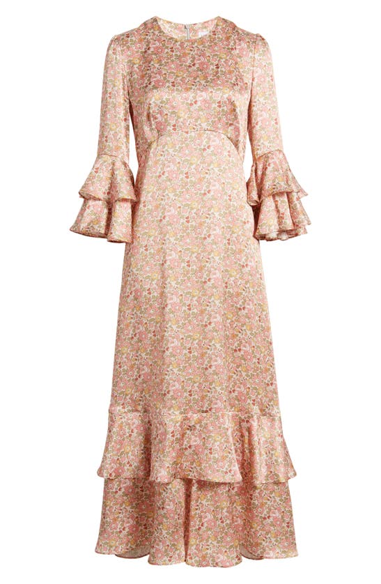 Shop Liberty London Gala Floral Tiered Silk Maxi Dress In Pink
