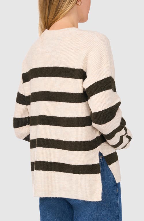 Shop Halogenr Halogen(r) Stripe Crewneck Sweater In Beige/deep Olive