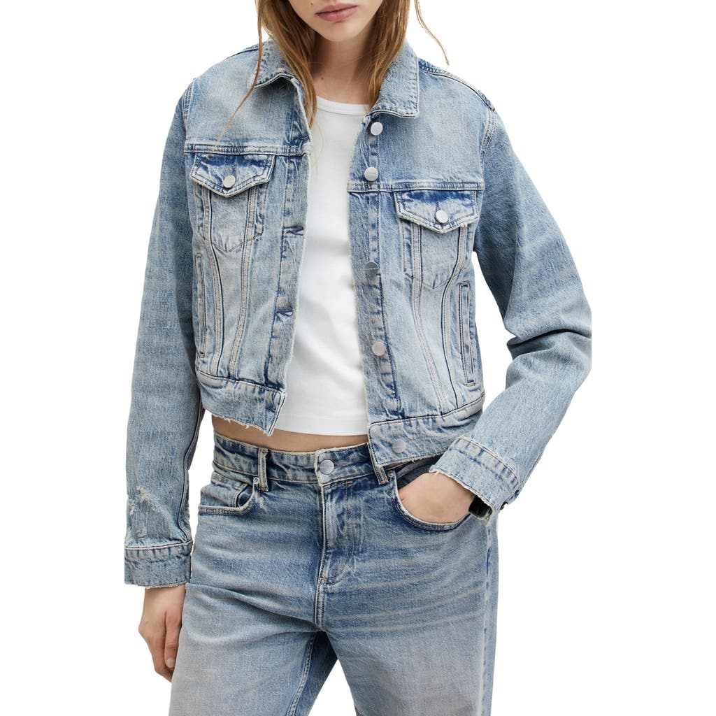 Allsaints Womens Vintage Indigo Juno Pact-pocket Slim-fit Denim Jacket In Vintage Indigo
