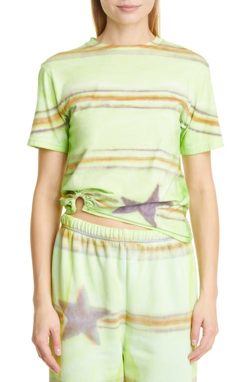 Collina Strada Crop Ring Detail Organic Cotton T-Shirt in Lime Stripe Star