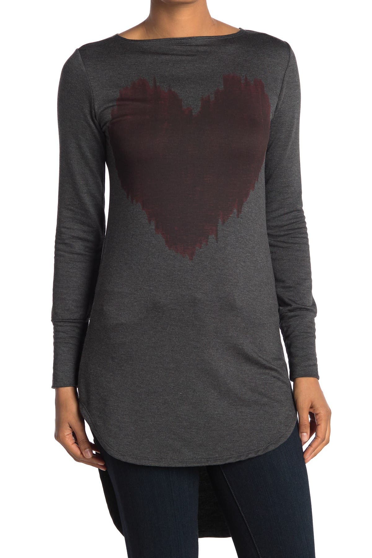 Go Couture Graphic Boatneck Top In Dark Grey2