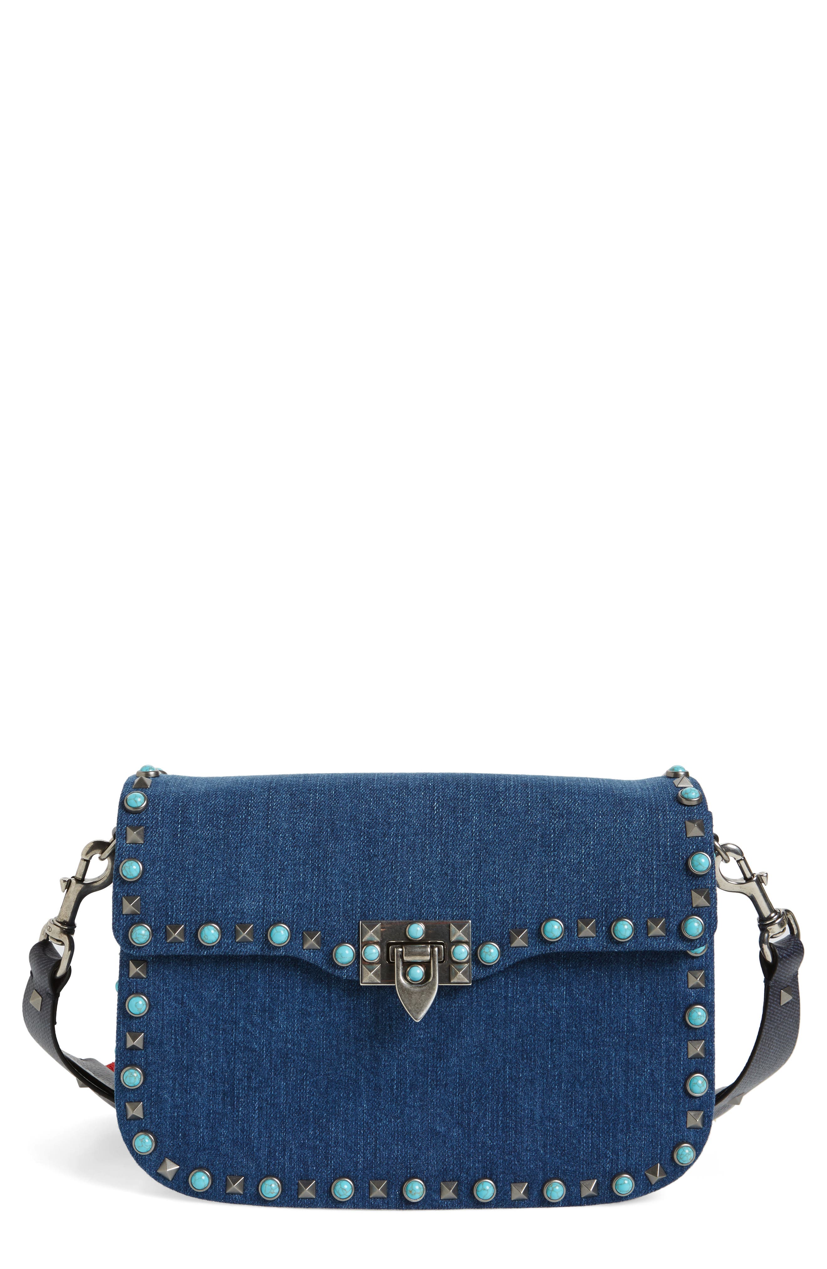 Valentino Rockstud Guitar Strap Denim Shoulder Bag Nordstrom