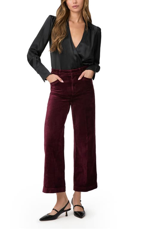 Shop Paige Anessa High Waist Ankle Wide Leg Velvet Pants In Dark Oxblood