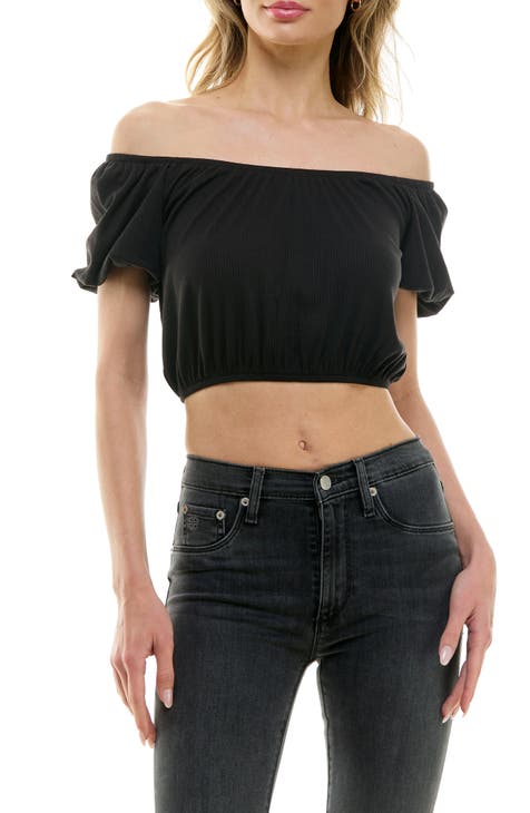 Off the Shoulder Puff Sleeve Crop Top