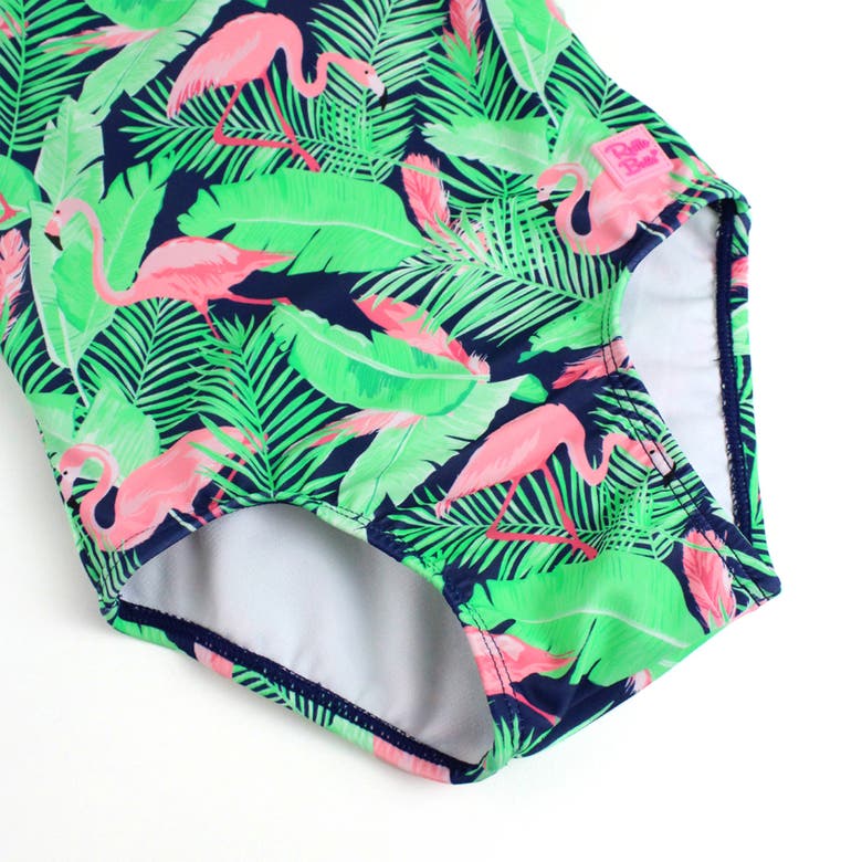 Shop Rufflebutts Girls V-back Upf50+ One Piece In Flamingo Frenzy