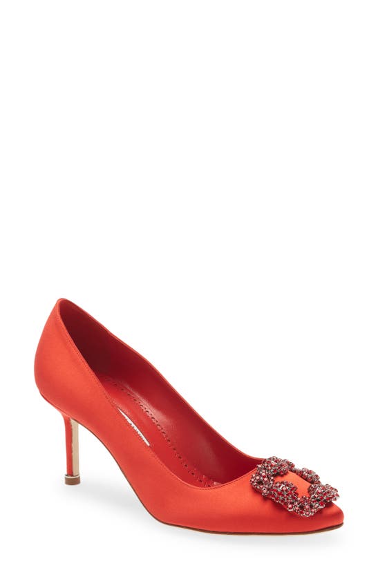 Manolo Blahnik Hangisi Crystal Buckle Pump In Red | ModeSens