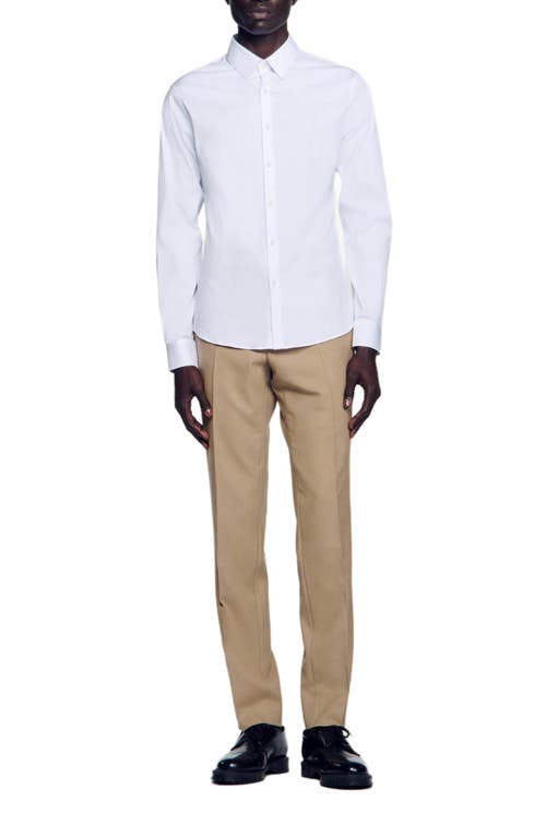 Shop Sandro Fitted Stretch Cotton Shirt In White