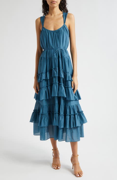 Kandra Ruffle Tiered Cotton & Silk Blend Dress