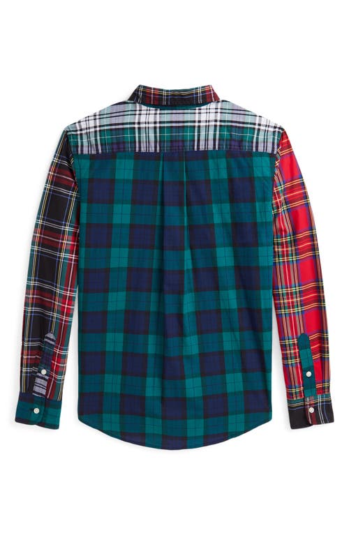 Shop Ralph Lauren Kids' Plaid Cotton Poplin Button-down Shirt In Red/green Multi