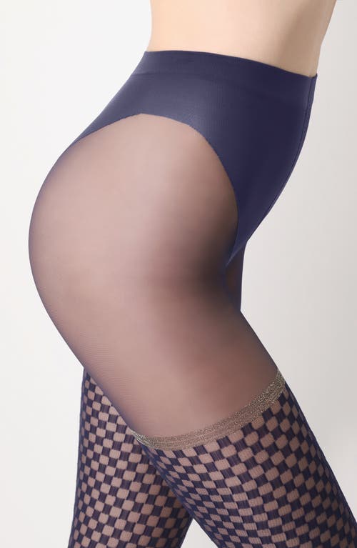 Shop Oroblu Checkered Lace Tights In Blue