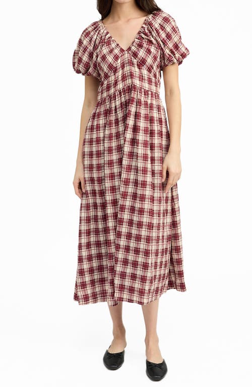 En Saison Colebee Plaid Puff Sleeve Maxi Dress In Bordeaux